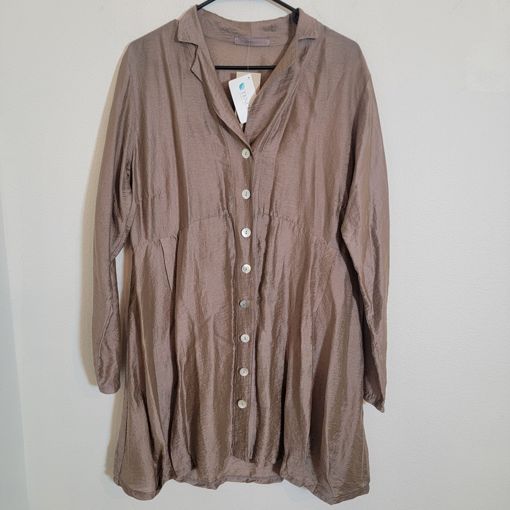 Cut Loose Button Down Collared Long Sleeve Tunic Top Large Style 8397373 NEW